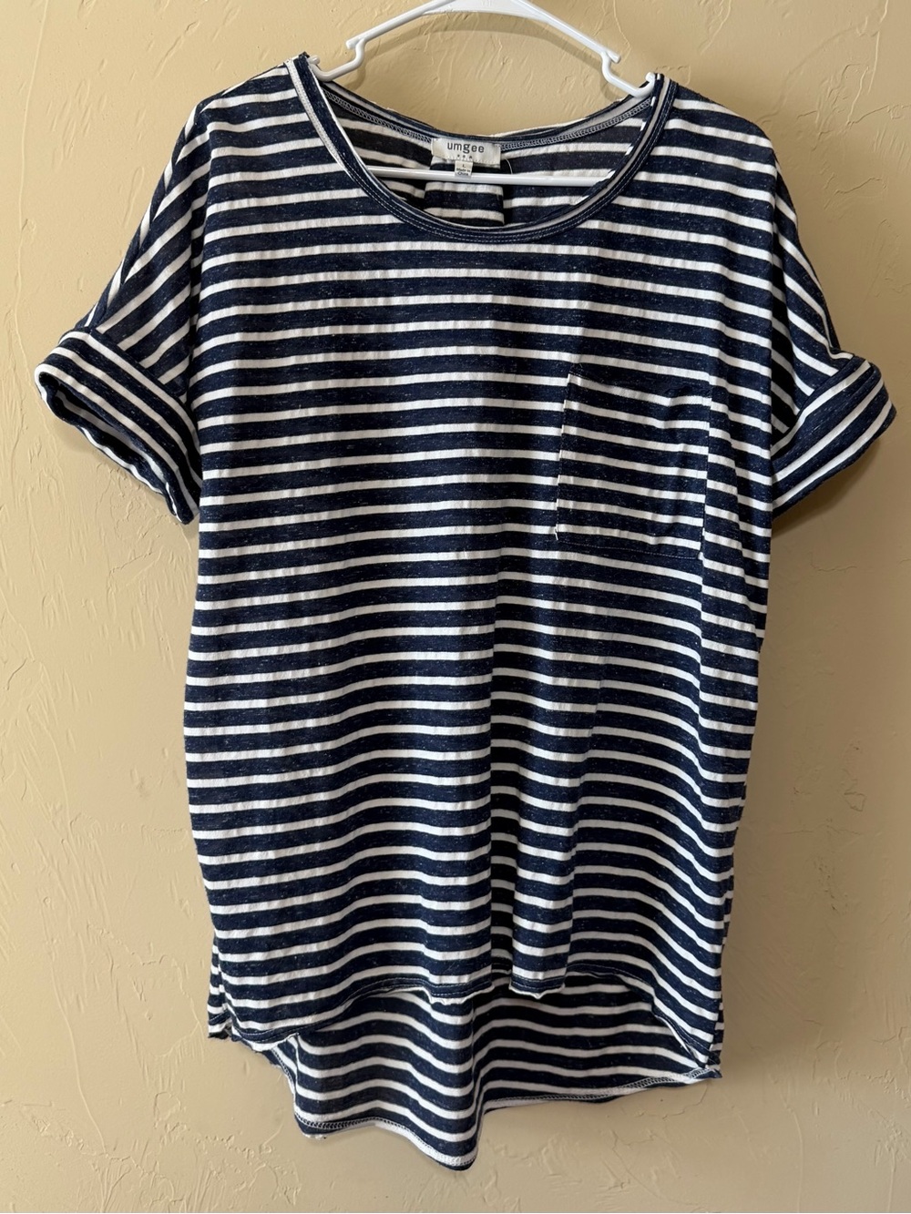 Umgee Navy & White Striped Short Sleeve Pocket Tunic